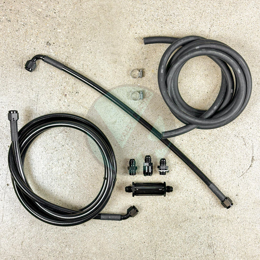 96-00 Civic EK Tucked Stainless Steel Complete Fuel Line System Filter -6 Black