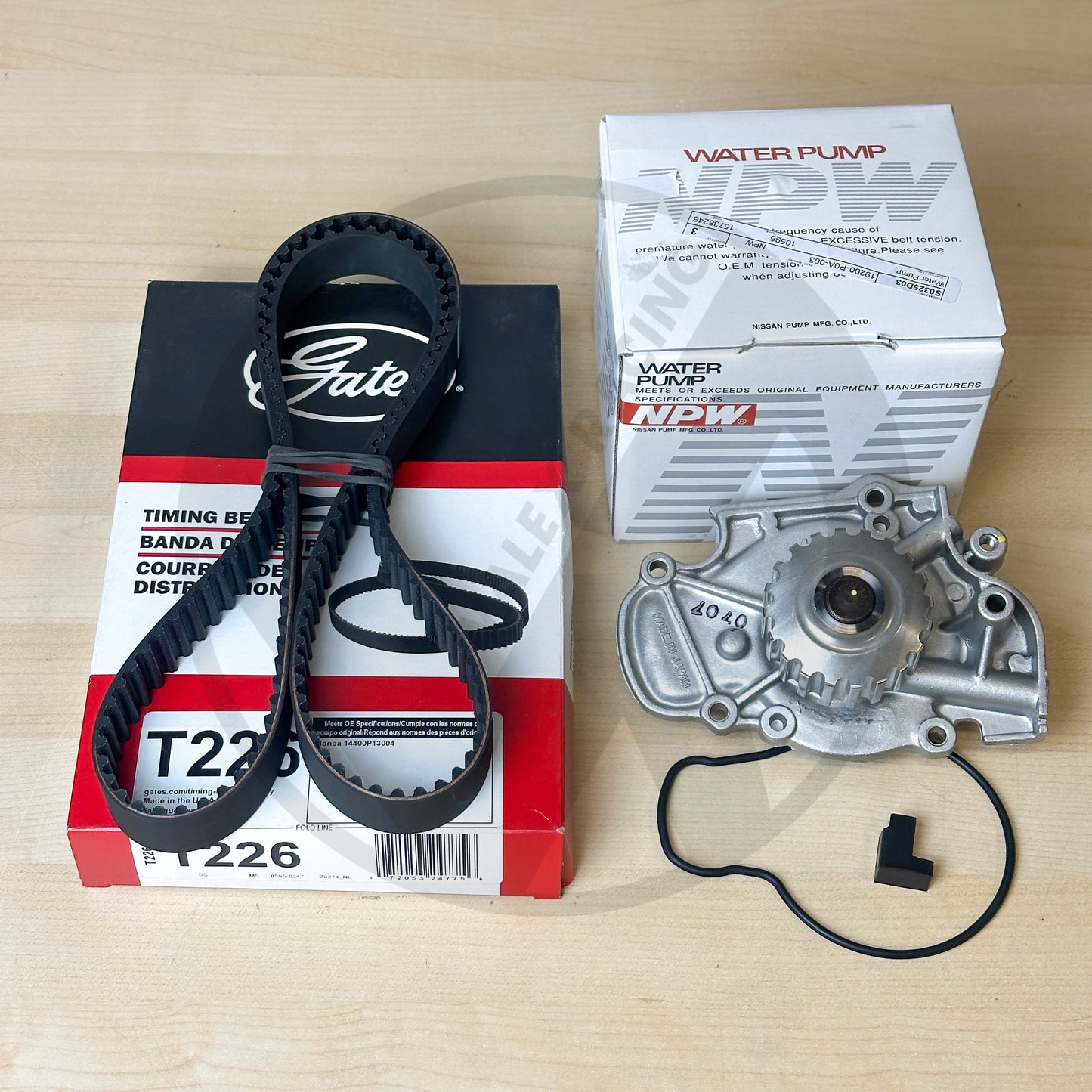 Gates T226 Timing Belt & NPW Japan Water Pump For Honda H22 H23 DOHC VTEC