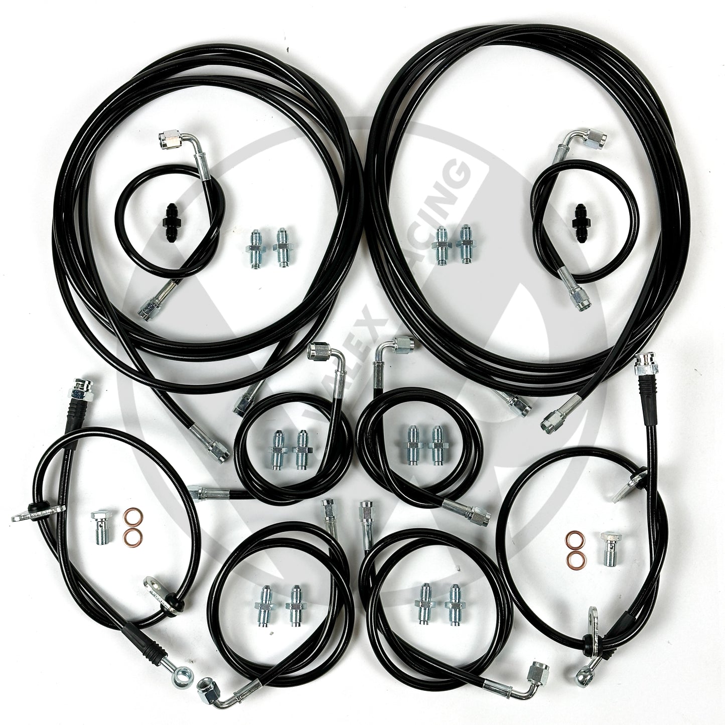 Complete Front & Rear BLACK Brake Line Replacement Kit 92-95 Honda Civic w/rear drum brakes