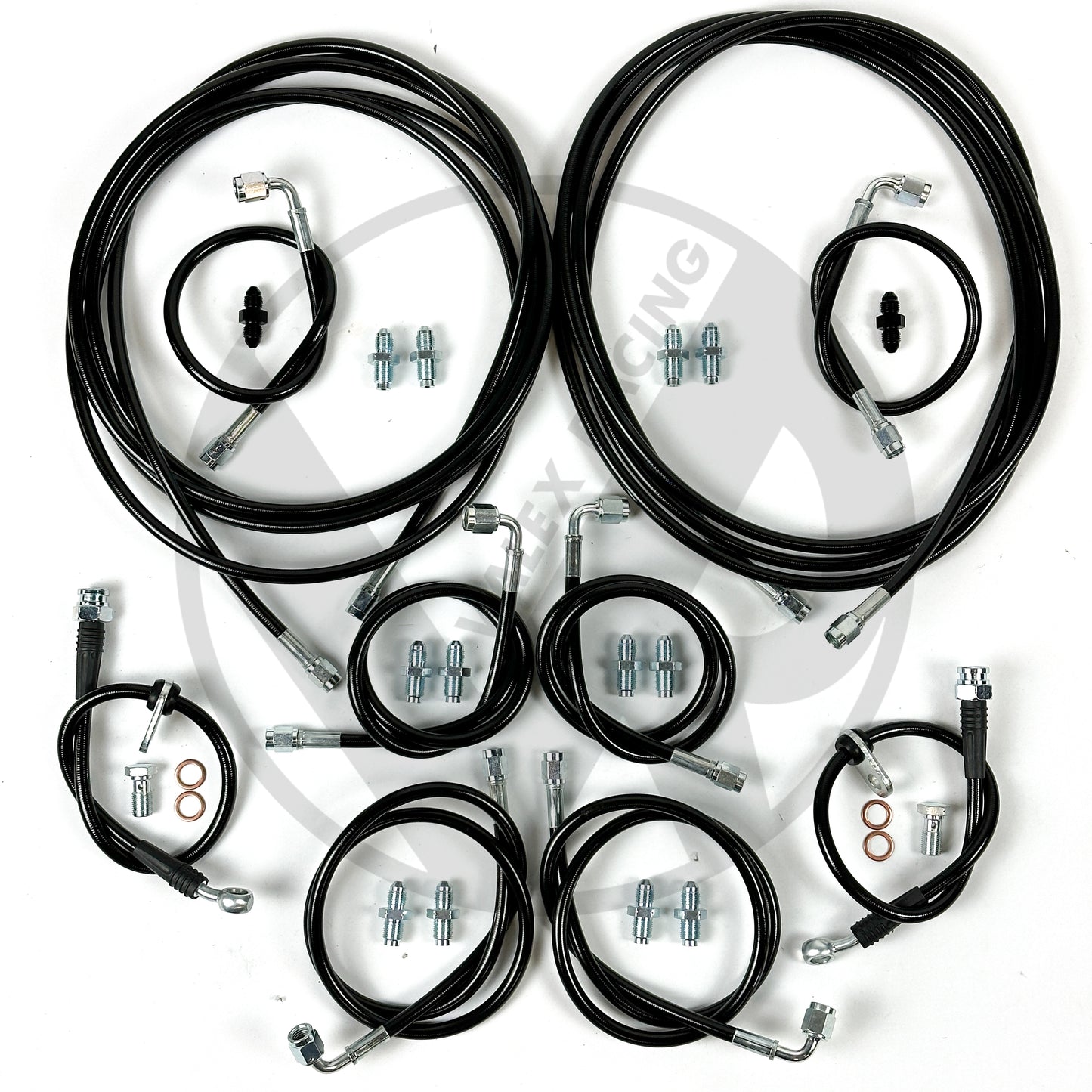 Complete Front & Rear BLACK Brake Line Replacement Kit 96-00 Honda Civic w Rear Drum Brakes