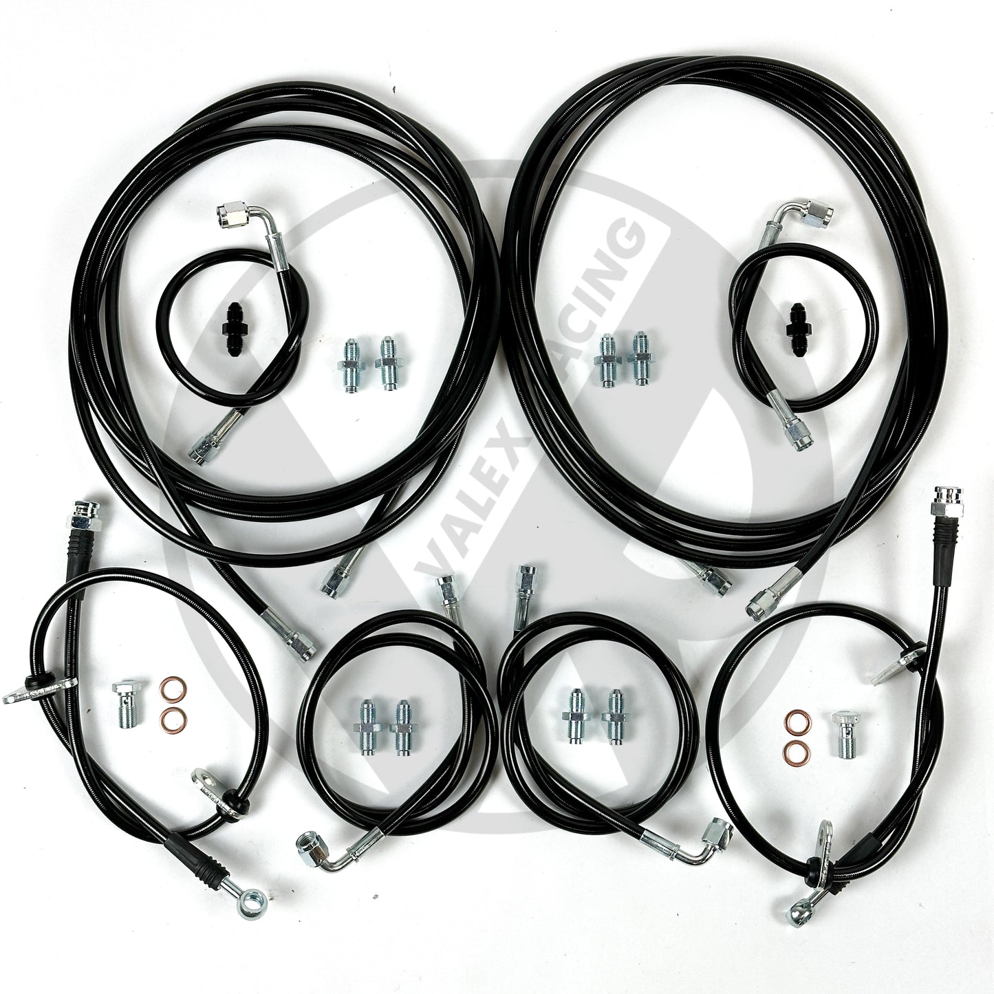 Complete Front & Rear BLACK Brake Line Replacement Kit 92-95 Honda Civic w/rear drum brakes