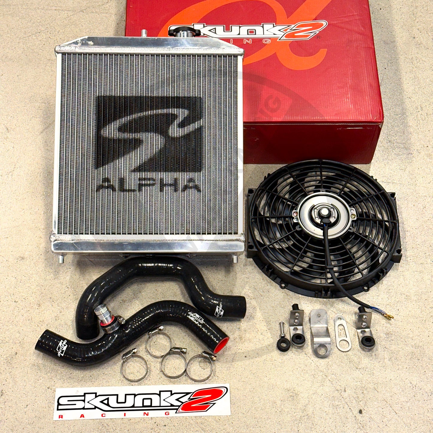 Skunk2 Pro Driver Side Alpha Radiator Kit w/ K-TUNED Radiator Hoses For Honda Civic Acura Integra K Swap