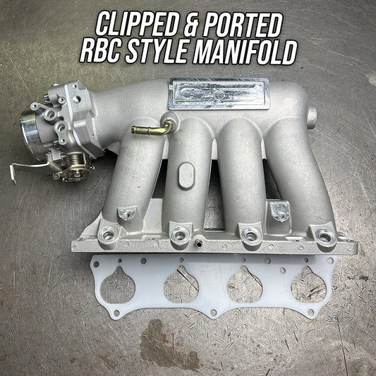 RBC Pro Clipped Ported Manifold K20 K24 Swap w Dual Pattern 70mm Blox Throttle Body (Stage 2)